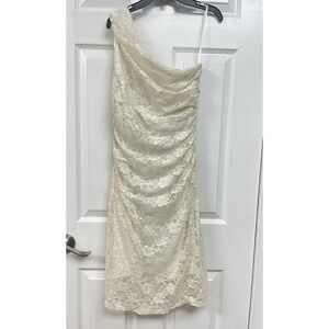 Emma and Michele Womens white lace overlay one shoulder fitted dress M